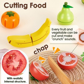 BUYGER Pretend Play Cutting Food Set for Kids Kitchen, Fruit and Vegetable Toy Accessories Grocery Store Playset Gifts for Kids Boys Girls 18+ Months Ages 1 2 3+ Year Old
