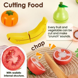 BUYGER Pretend Play Cutting Food Set for Kids Kitchen, Fruit and Vegetable Toy Accessories Grocery Store Playset Gifts for Kids Boys Girls 18+ Months Ages 1 2 3+ Year Old