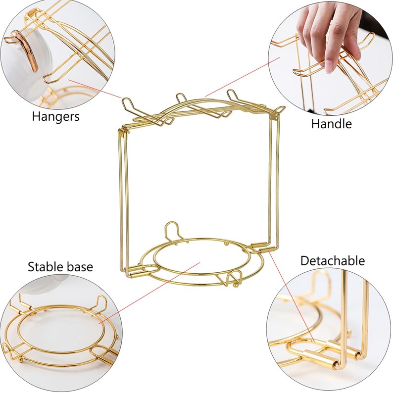 SJORHNUS Tea Cups Holder,Gold Metal Coffee Cup Tea Cups Rack,Foldable