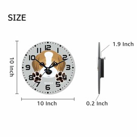 NOMEDOGYIM Dog Wall Clock 10 inch Round Dog Paw Silent Non Ticking Wood Wall Clocks Battery Operated Easy to Read Decorative Wall Clock for Bedroom Kitchen Living Room Bathroom