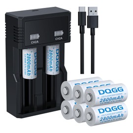 16340 Rechargeable Battery 3.7Volt 2800mAh Button Top for Headlamp Flashlight(8 Pack,16340 Battery+Charger)