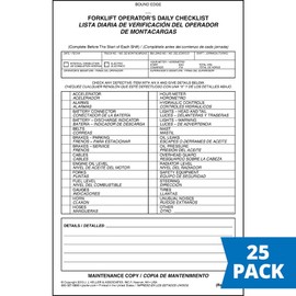 Forklift Operator Daily Checklist 25-pk. - Bilingual, Book Format with 31 Sets, 2-Ply, Carbonless, 5.5" x 8.5", Safety & Maintenance Forklift Checklist Inspection Book, J. J. Keller & Associates, Inc.