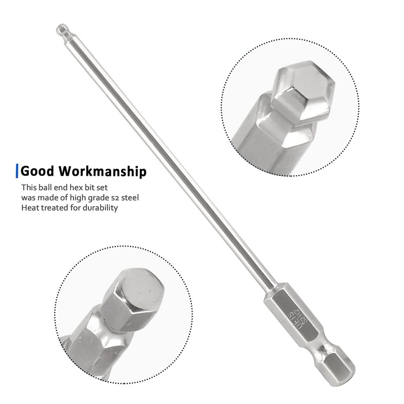 LDEXIN 10Pcs Ball End Hex Head Screwdriver Bits Set, 2mm