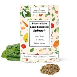 Woods Creek Seeds: Bloomsdale Long Standing Spinach Seeds for Planting - Over 400 Heirloom Spinach Seed Pack - Non-GMO Seed Pack for Planting Outdoors or Hydroponic Vegetable Gardening