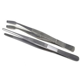 A2Z-2 Pcs Flat Tip Blunt Serrated Tip Tweezers Feeding Tongs Stainless Steel Lab Forceps with Straight + Angled Wide Tips Scientific Forceps for Laboratory Work, Jewelry Making, Craft & Electronics