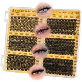 QUEWEL Individual-Eyelashes Wispy Cluster lashes D Curl Individual Lashes Natural Look, 600pcs Eyelash clusters DIY Lash Extensions for Beginners, Easy to Use at Home (30D+40D+50D+60D+80D+100D)