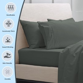 Pizuna Pure 100% Luxury Cotton Queen Size Pillow Case Dark Grey, 1000 Thread Count 100% Long Staple Cotton Sateen Pillowcase, Pillow Covers with Stylish 4" Hem (Combed Cotton Pillowcase)