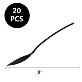 Disposable Plastic Spoons, 9 Inch, 20 Count, Heat Resistant, Heavy Duty Bulk Serving Utensils Set, Food Safe Material, BPA Free, Black