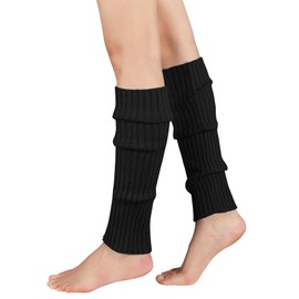 Century Star Neon Ribbed Leg Warmers for Women Girls Juniors Knitted Retro Leg Warmer for 80s Party 01 Black New One Size