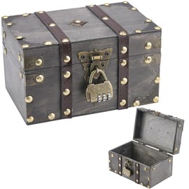 Graplan Wooden Treasure Chest Vintage Wooden Treasure Chest 18 x 11.5 x 10.5 cm Treasure Chest with Combination Lock Treasure Chest with Lock Storage Treasure Chest for Storage and Decorating
