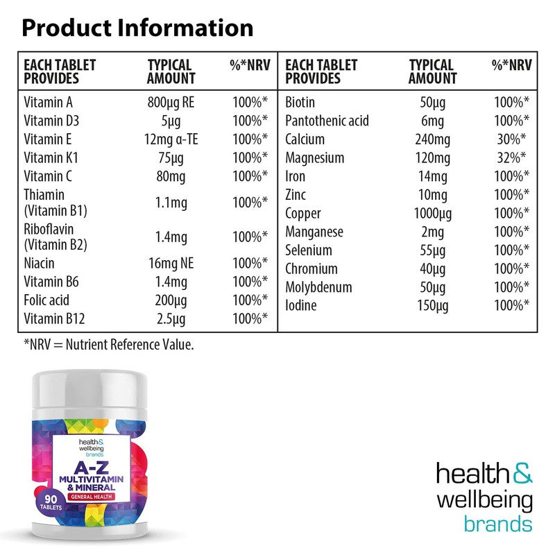 A-Z Multivitamin and Minerals Tablets, Vitamins for Men's and Women's,