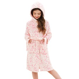 Doctor Unicorn Soft Hooded Rainbow Bathrobe Sleepwear for Girls (Pink Leopard, 6-7 Years)