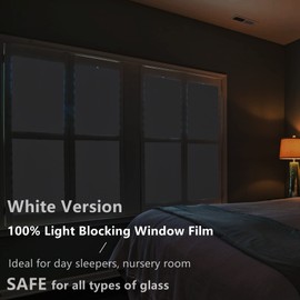 FEOMOS White Total Blackout Window Film, Static Cling Blackout Window Clings, 100% Light Blocking Film, Room Darkening Window Cover for Privacy Day Sleep Sun Blocking 23.6x118 inches