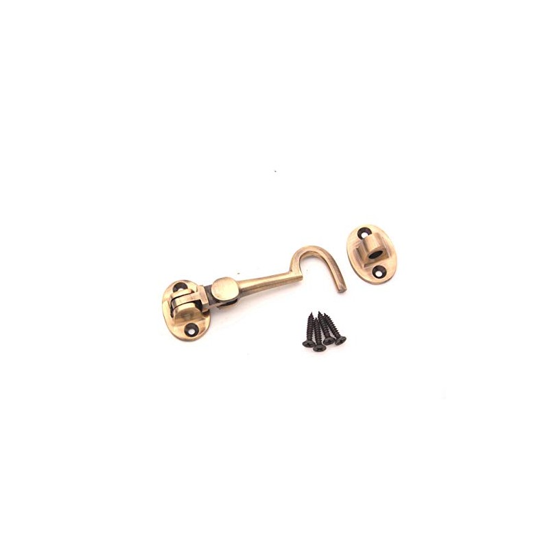 3" Antique Heavy Duty Brass Cabin Hook & Eye Silent