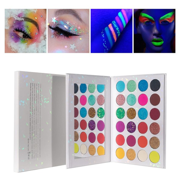 VERONNI 24 Colors Neon Glitter Eyeshadow Palette UV Luminous Matte and Glitter Makeup Pallet Shimmer Eye Makeup Waterproof and Sweat Resistant Eye Shadow (24 colors)