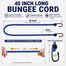 40 inch Bungee Cords with Hooks, 4 Pack Outdoor Heavy Duty Elastic Straps for Securing Tarps, Truck Cargo, Camping Gear, Bike Racks