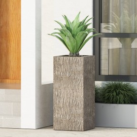 Christopher Knight Home Jorine Lightweight Concrete Planter, Cast Stone Planter, Square Garden Urn, Texture Flower Pot, Outdoor Urn with Draninage Hole for Backyard Garden Hall, 20.25" H Natural Gray