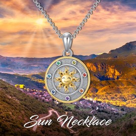 SIMONLY Locket Necklace 925 Sterling Silver Sun Chakra Necklace with CZ You are My Sunshine Christmas Birthday Jewelry Gifts for Women Men Unisex