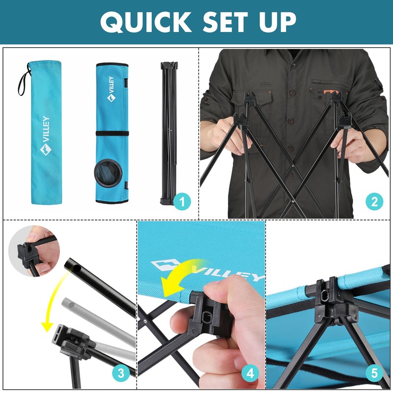 VILLEY Folding Camping Table, Portable Camping Table with 2 Cup