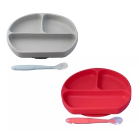 Papu Baby 2 Platos Con Divisiones Y 2 Cucharas De Silicón Para Bebé Papubaby
