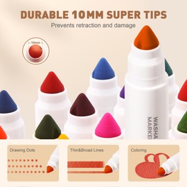 Washable Super Tip Markers for Toddlers, Water Based Broad Line Coloring Markers, Safe and Non-Toxic, 24 Colors with Storage Pouch, Art Supplies for Preschool Boys & Girls