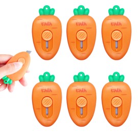 6 PCS Cute Box Cutter Mini Retractable Utility Knife Portable Utility Knive Key Knife Cardboard Cutters Package Box Opener Carrot Box Cutter Letter Opener for Cutting Envelopes Paper Bags