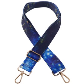 Beemorita Navy Blue Crossbody Purse Strap, Van Gogh Replacement Bag Belt Strap for Purse Handbag Guitar Camera, Adjustable Canvas Wide Shoulder Strap for Women Men, with Golden Hooks