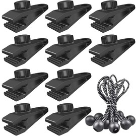 Tent Clamp Set, 30 Tarpaulin Clips Set, 10 Tarpaulin Clips, Tent Clips, Crocodile Mouth Clip & 10 D-Shape Carabiner & 10 Rubber Tensioners Ball Bungee Cord for Tarpaulins, Awnings, Caravans, Canopies