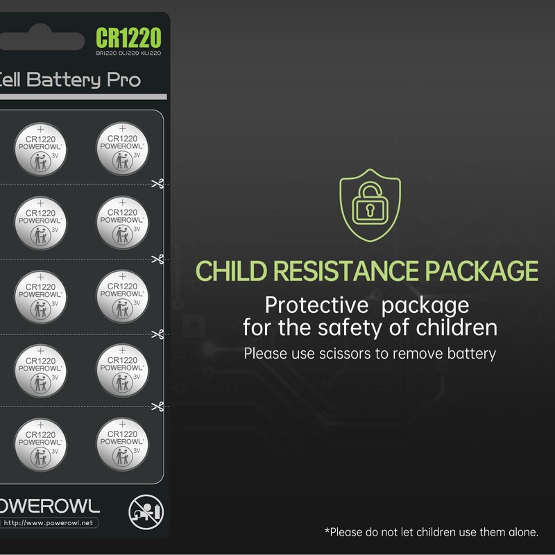 POWEROWL High Capacity CR1220 Battery (15-Pack) 3v Lithium Batteries, 10