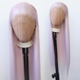 Towarm Ice Pink Wig Long Straight Light Pink Synthetic Lace Front Wigs Pre Plucked Natural Hairline with Baby Hair for Black Women Heat Resistant Fiber Hair Cosplay Daily Wear Wig (Ice Pink)