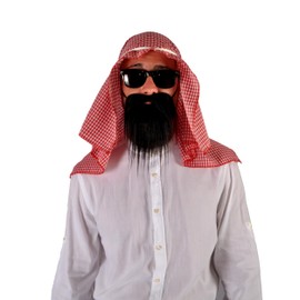 Ciao Sheikh Emir Arabic Fancy Dress Kit (Headwear, Glasses, Beard), White, Red