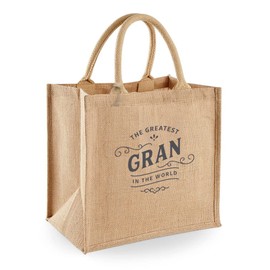 D Design Invent Print! Gran Gift Bag Natural Jute Tote Shopping Present for Gran 30cm x 30cm x 19cm
