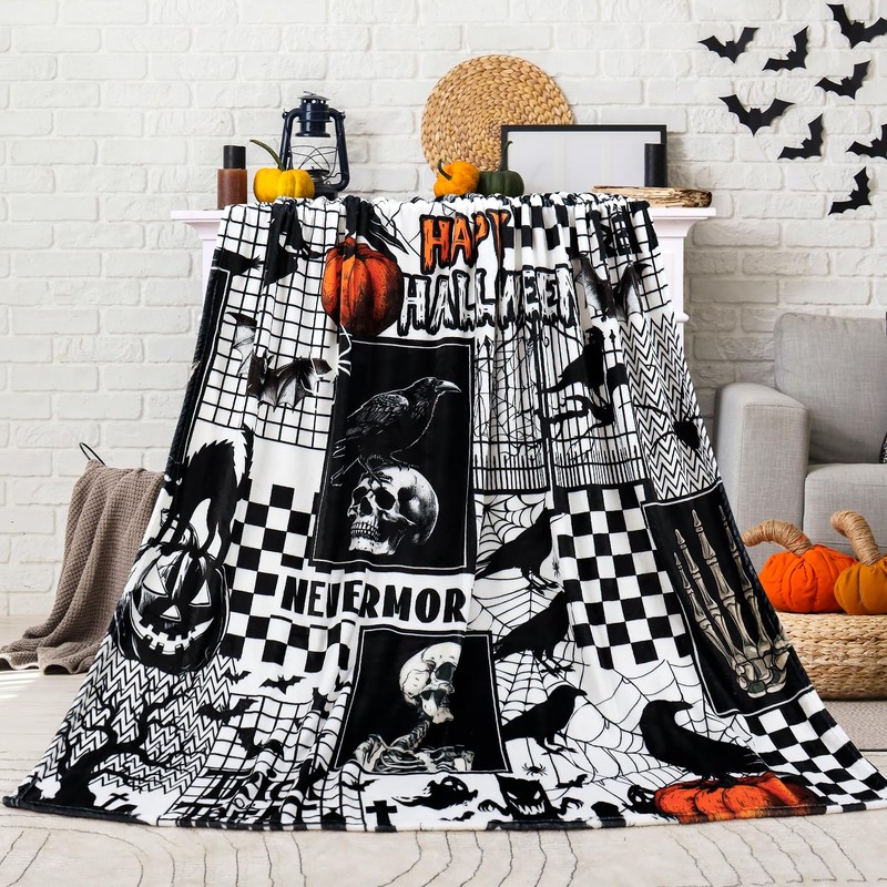 Halloween Black Gothic Throw Blanket Pumpkin Crow Festival Themed Blanket