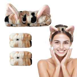Katzenohren Stirnband Damen, Spa Elastisches Gesicht Handgelenk Waschband, Haarzubehör Zum Waschen Von Gesicht, Haarband Handgelenk Schweißband Kosmetik Haarreif für Schönheit Hautpflege Yoga Sport