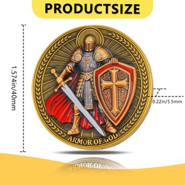 Armor of God Challenge Coin - Colorized Warrior Design with 3D Details, Inspirational Bible Verse Ephesians 6:11, Includes Display Case