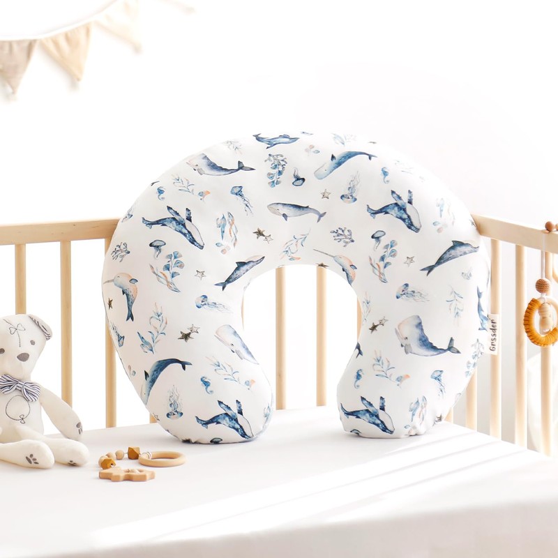 GRSSDER Reversible Nursing Pillow Cover, Ultra Soft Stretchy Minky Removable