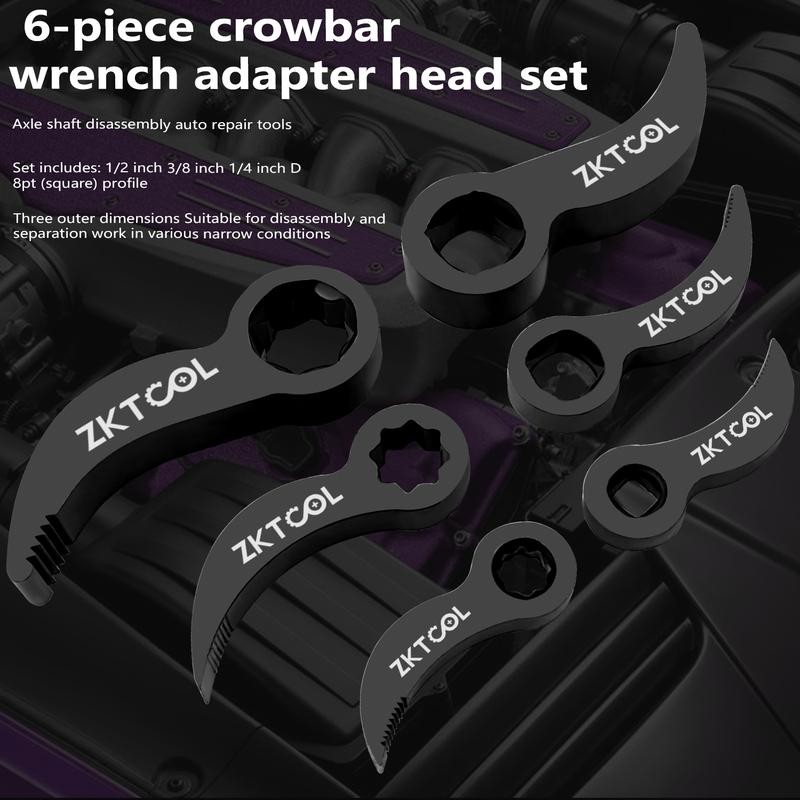 6 Pcs Pry Bar Wrench Adaptor Head Set, Crowbar Adapter