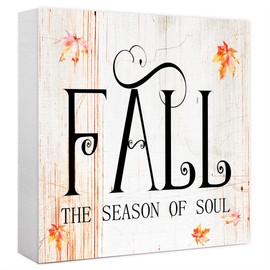 Funny Autumn Maple Leaves Wood Box Sign Fall The Season of Soul Wooden Block Desk Decor for Home Office Kitchen Cubicle Table Shelf Tabletop,Farmhouse Fall Sign Decor