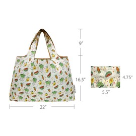 allydrew Large Foldable Tote Nylon Reusable Grocery Bags, Happy Food