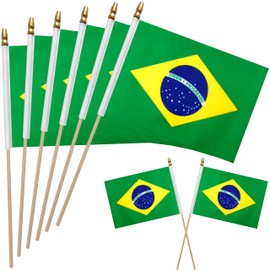 WEITBF 12Pcs 8×12 Inch Brazil Flags Small Brazilian Flags on Stick Mini Handheld Flag Outdoor Decorations