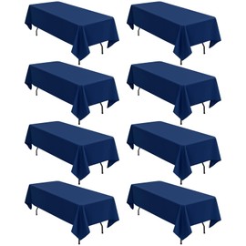 REWOMC 8 Pack Polyester Tablecloth 60 x 102 Inch, Navy Blue Rectangle Table Cloth for 6 Ft Tables, Stain and Wrinkle Resistant Washable Table Cover for Kitchen Wedding Banquet Restaurant Party