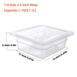 WELKOR 6 Pack Food Pan with Lids,1/6 Size Shatterproof Stackable Plastic Hotel Food Pan for Party, Catering, Home kitchens Meal Prep,-40°F to 212°F (1.1QT(1.1L), 1/6 size 2.5" deep)