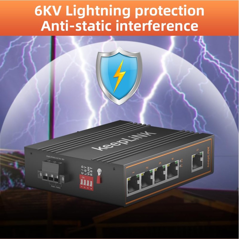 keepLiNK 5 Port Gigabit Industrial PoE Switch Unmanaged, 125W Ethernet