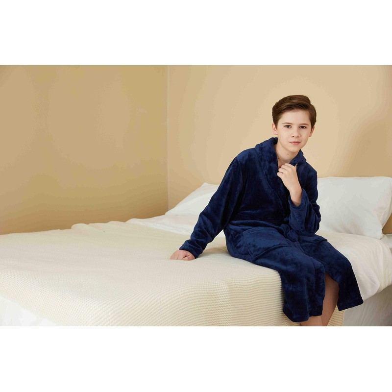 WORW Big Boys Solid Robes Bathrobe Robes (Blue, Medium)
