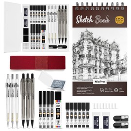 Nicpro 26PCS Art Drawing Supplies Kit, Mechanical Pencils Set 0.5, 0.7, 0.9 & 2mm, 100 Sheets Sketch book, 172PCS Lead Refills, School Supplies Gifts for Artist Adults Teens Girls Boys Kids Sketching