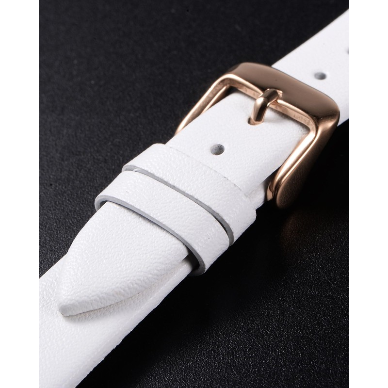 QUARKZMAN White Genuine Leather Strap 16 mm Width Flat Thin