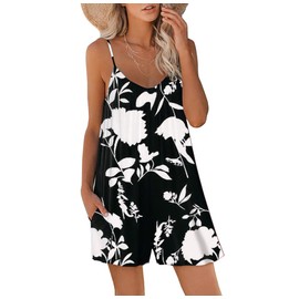 STOLKISS Women Casual Jumpsuits Summer Sleeveless Romper Shoulder Strap Loose Adjustable Stretchy Shorts Rompers with Pockets (Y009 Printing 6, X-Large)