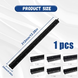 Triangular scale, ruler 30 cm, scale ruler, aluminium architectural ruler, metric scales 1:20, 1:25, 1:50, 1:75, 1:100, 1:125, for architects, engineers, draftsmen (metric units)