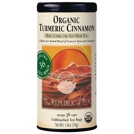 The Republic of Tea Organic Turmeric Cinnamon Herbal Tea, 36 Tea Bags, Naturally Caffeine-Free
