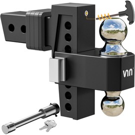 VNN Drop Hitch 2.5 Inch Receiver, Dual-Ball(2'', 2-5/16''), Fits 2.5 Hitch Receiver, 6 Inch Drop Hitch, 18500 LBS GTW-Drop Hitch for Trucks, Heavy Duty Solid Ball Mount, Black, VN0006